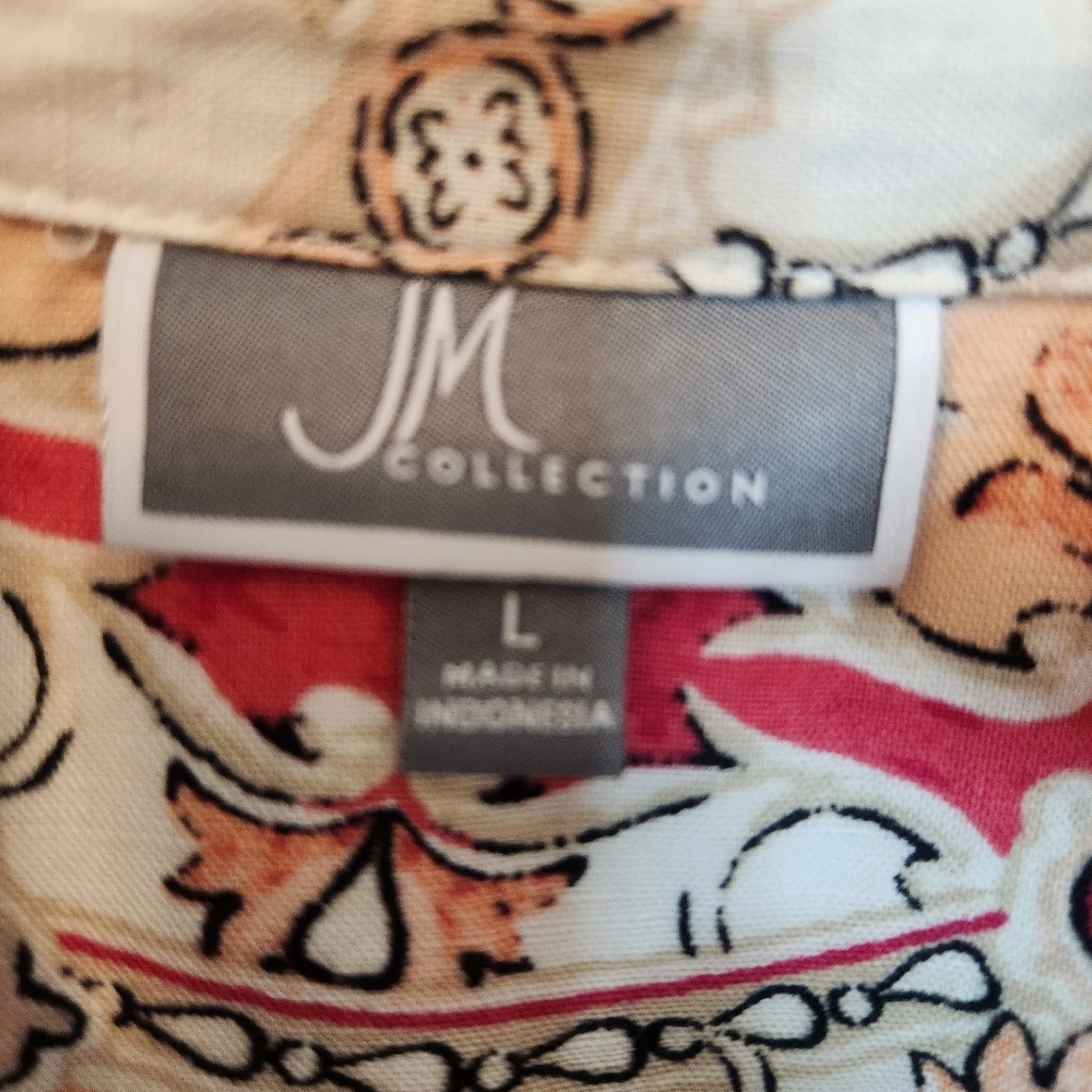 JM Collection pink, peach, and white button down blouse. Size Large. - Picture 3 of 8